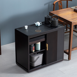 乌檀木实木移动茶台办公室茶水柜小户型泡茶桌茶边柜烧水一体家用