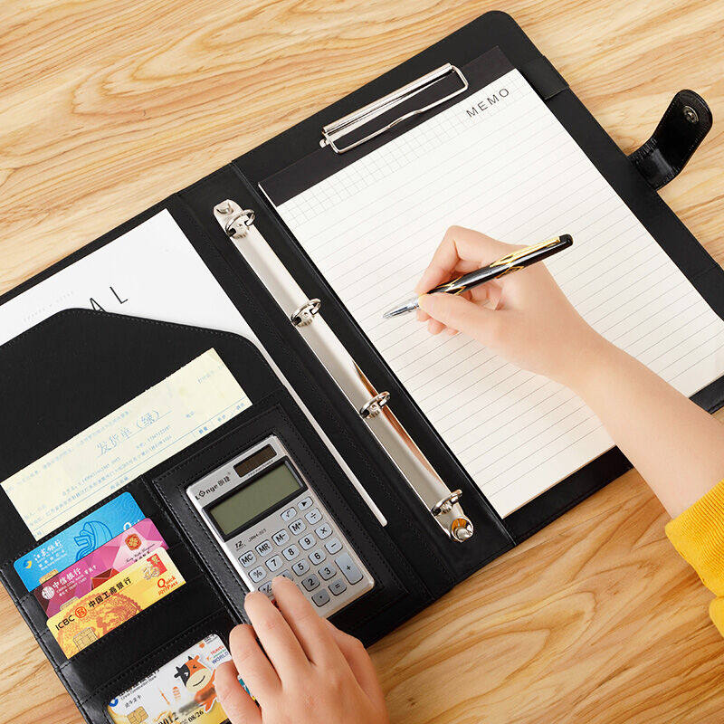 朗捷多功能文件夹a4皮质销售夹带计算器销讲夹汽车4S店谈客夹楼盘