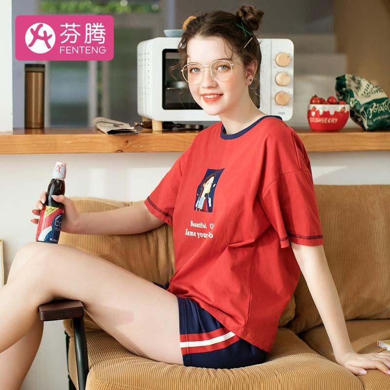 芬腾 睡衣女纯棉2020年春夏季新品少女图案圆领舒适短袖短裤套头怎么看?