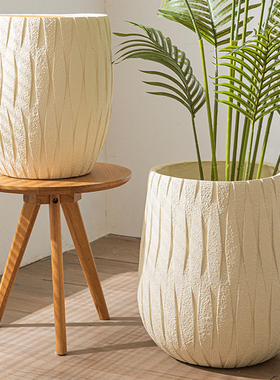 白色镁泥花盆轻奢高级感家用龟背竹天堂鸟专用大花盆水泥大号花盆