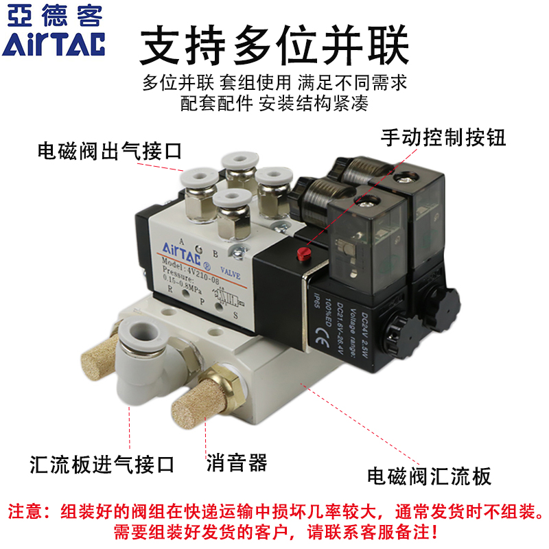 电磁阀4V21008二位五通换向阀220V线圈控制阀电子气阀24V