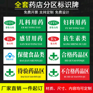 药店分类标识牌全套药品分类牌非处方药贴纸医院药房分区标识牌墙贴诊所管理制度牌温馨提示牌标志牌定制
