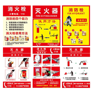 灭火器消火栓使用方法标识牌安全置点二氧化碳灭火器干粉灭火器使用方法提示标志标示牌贴纸标牌广告牌子定制