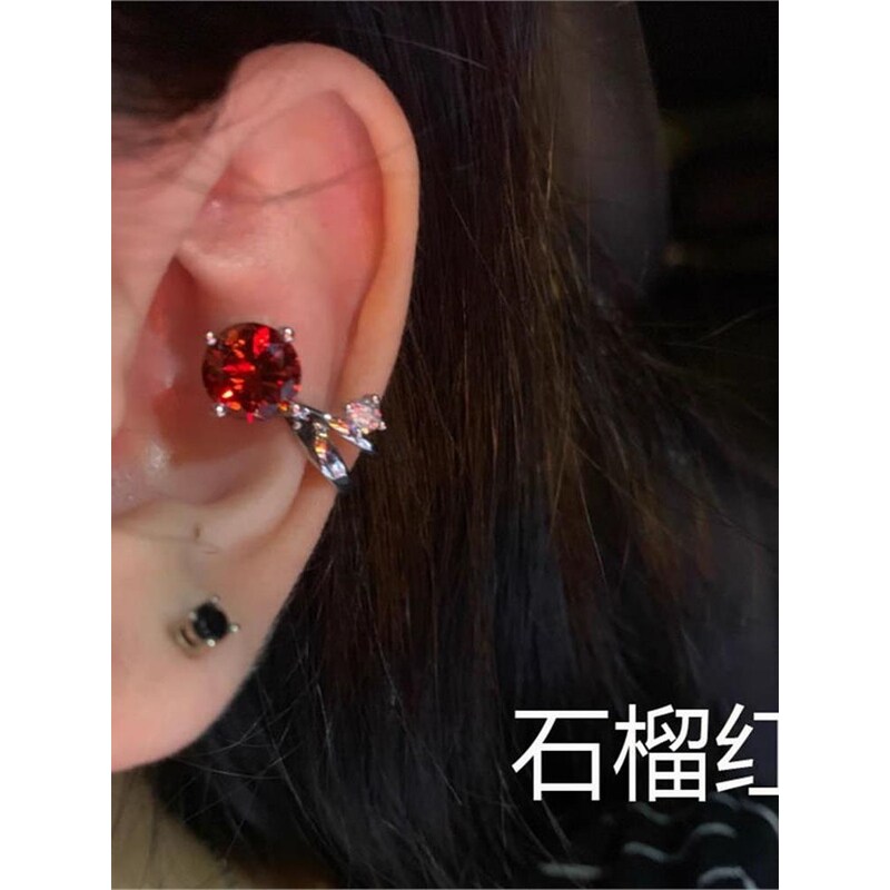 超闪华子耳钉轻奢红色水钻耳骨夹无耳洞耳饰高级感耳夹女新款小众