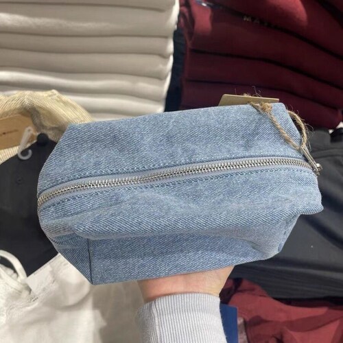 韩版夏季bm牛仔布笔袋女孩大容量复古牛仔文具袋ins化妆包收纳包