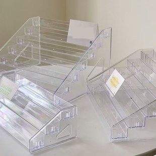 吧唧展示架透明桌面谷子收纳盒阶梯架子立牌卡片徽章亚克力小卡CD