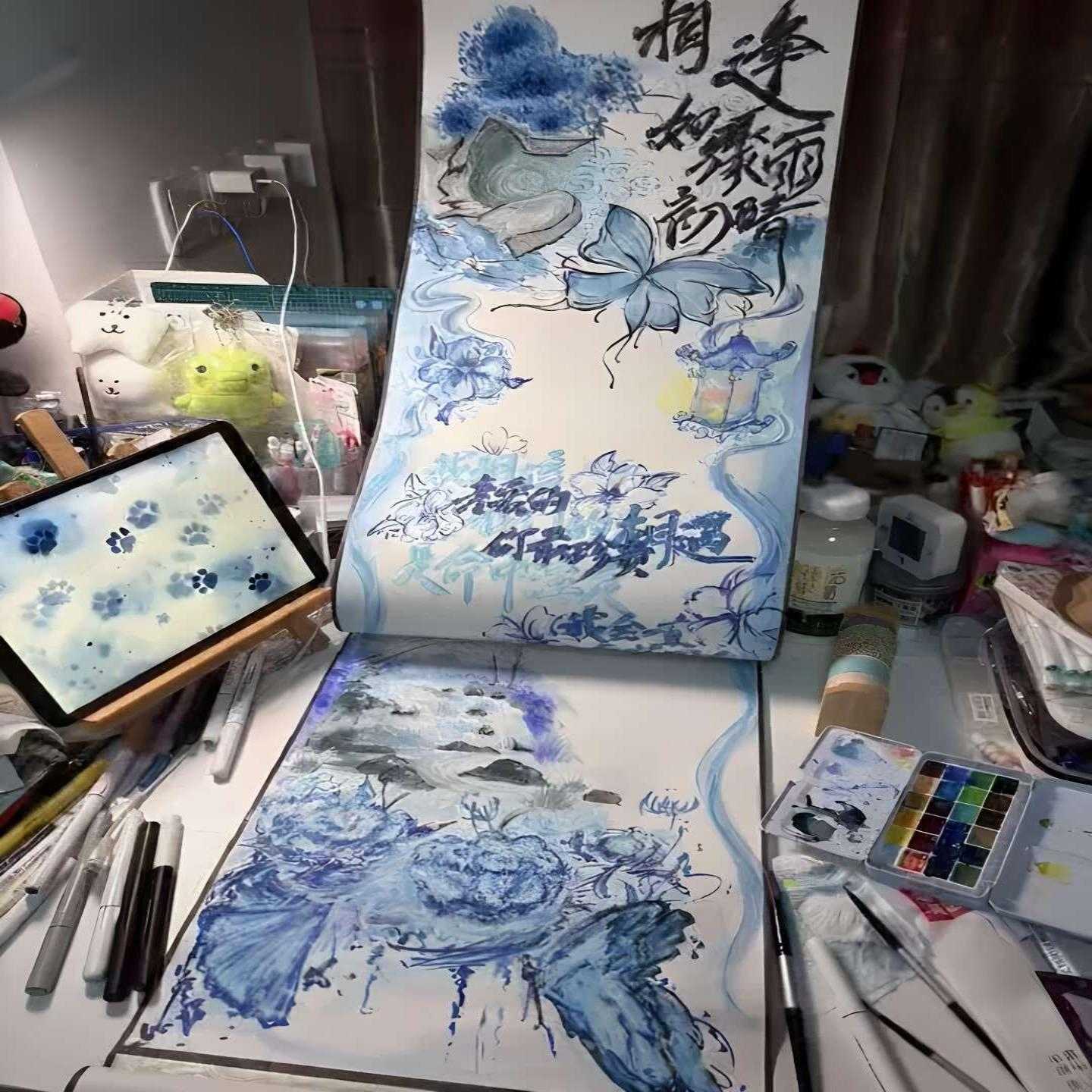 自带图案超长挂画卷轴手写信半成品diy留言祝福语情侣情书告白信