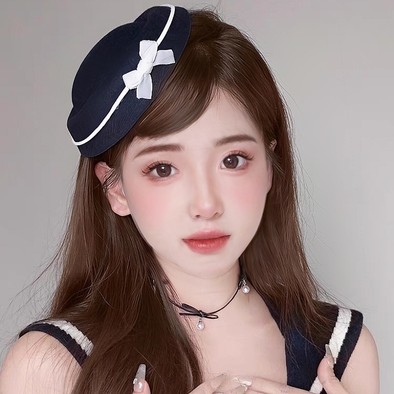 蝴蝶结小礼帽发夹女日系海军风lolita水手帽法式赫本轻奢高级头饰