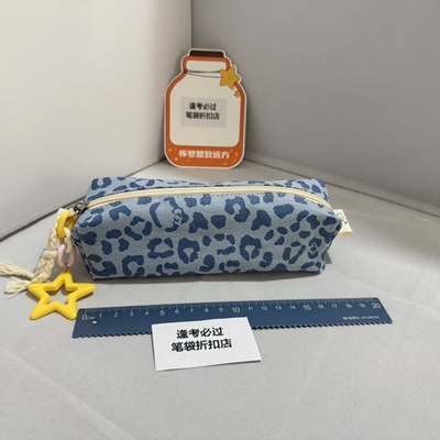 浅蓝豹纹笔袋ins日系小众帆布大容量文具袋初中女学生收文具收纳