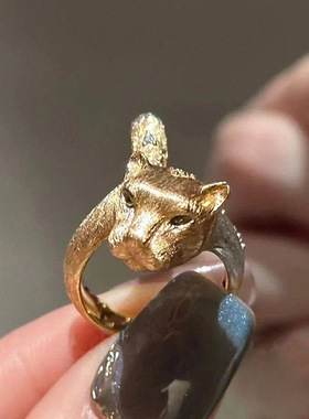 新品设计拉丝金钱豹戒指缎带指环