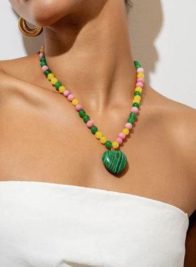 金搭配项链桃心时尚串珠精致吊坠玫瑰