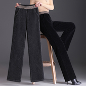 200斤胖m显瘦松紧腰直筒裤 加绒加厚高腰大码 女秋冬季 雪尼尔阔腿裤