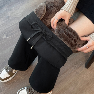 特厚羊羔绒阔腿裤女秋冬季加绒