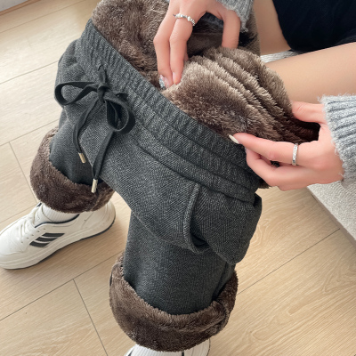 特厚羊羔绒阔腿裤女冬季新款高腰