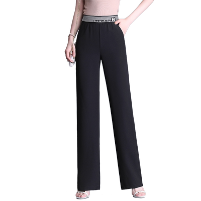 黑色阔腿裤女弹力高腰垂感大码