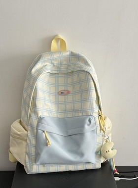奶黄色书包双肩包女旅游轻便大容量高中生大学生通勤百搭高颜值
