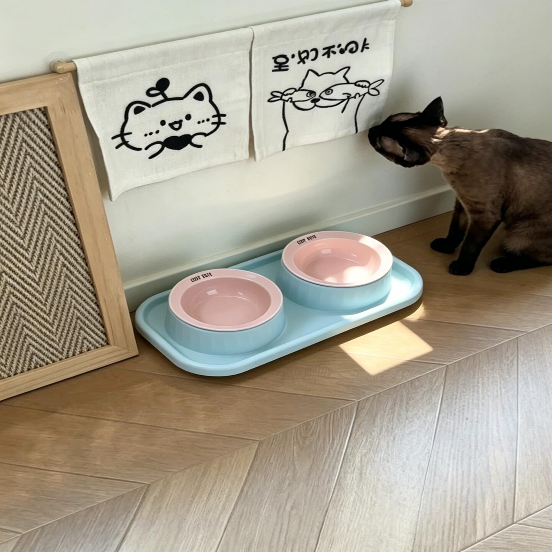 【粉色陶瓷碗】猫咪慢食碗大口径防外溅防黑下巴慢食碗小狗吃饭盆