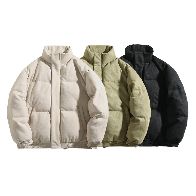 麂皮绒美式立领面包棉服