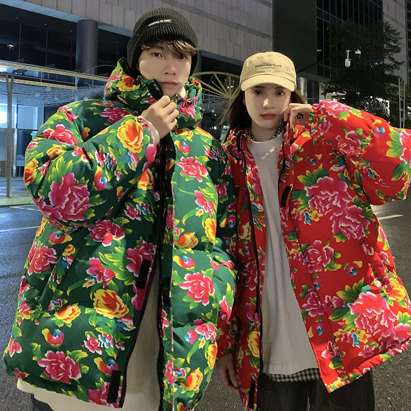 连帽棉衣外套东北大花棉服中国风民族特色棉服大码情侣花棉袄潮牌
