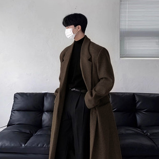 ASCLO法式复古翻领毛呢大衣男士冬季加厚长款美拉德外套百搭保暖