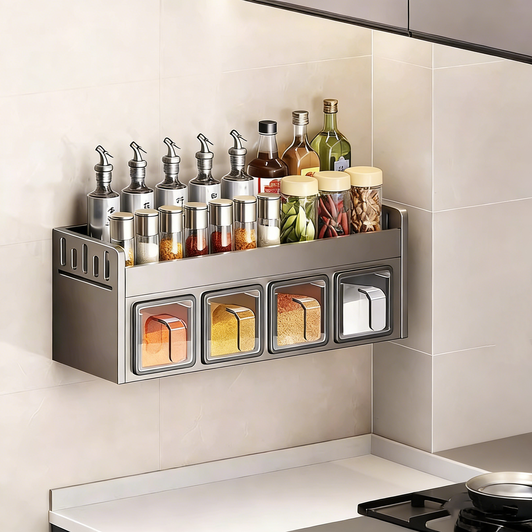 信芷厨房防串味调料盒免打孔壁挂油盐酱醋调味品家用收纳置物架,厨房/烹饪用具,调料置物架,淘宝优惠券,粉丝福利购,淘宝优惠卷