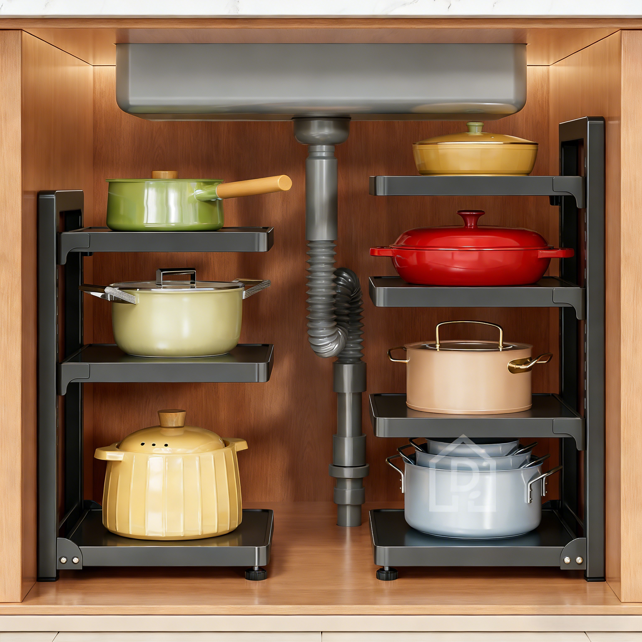 角落置物架锅具收纳架锅架厨房分层台面多层橱柜内下水槽放锅盖