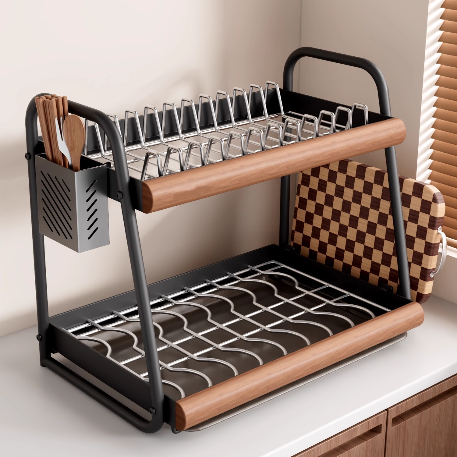 高级感复古台面碗碟收纳架