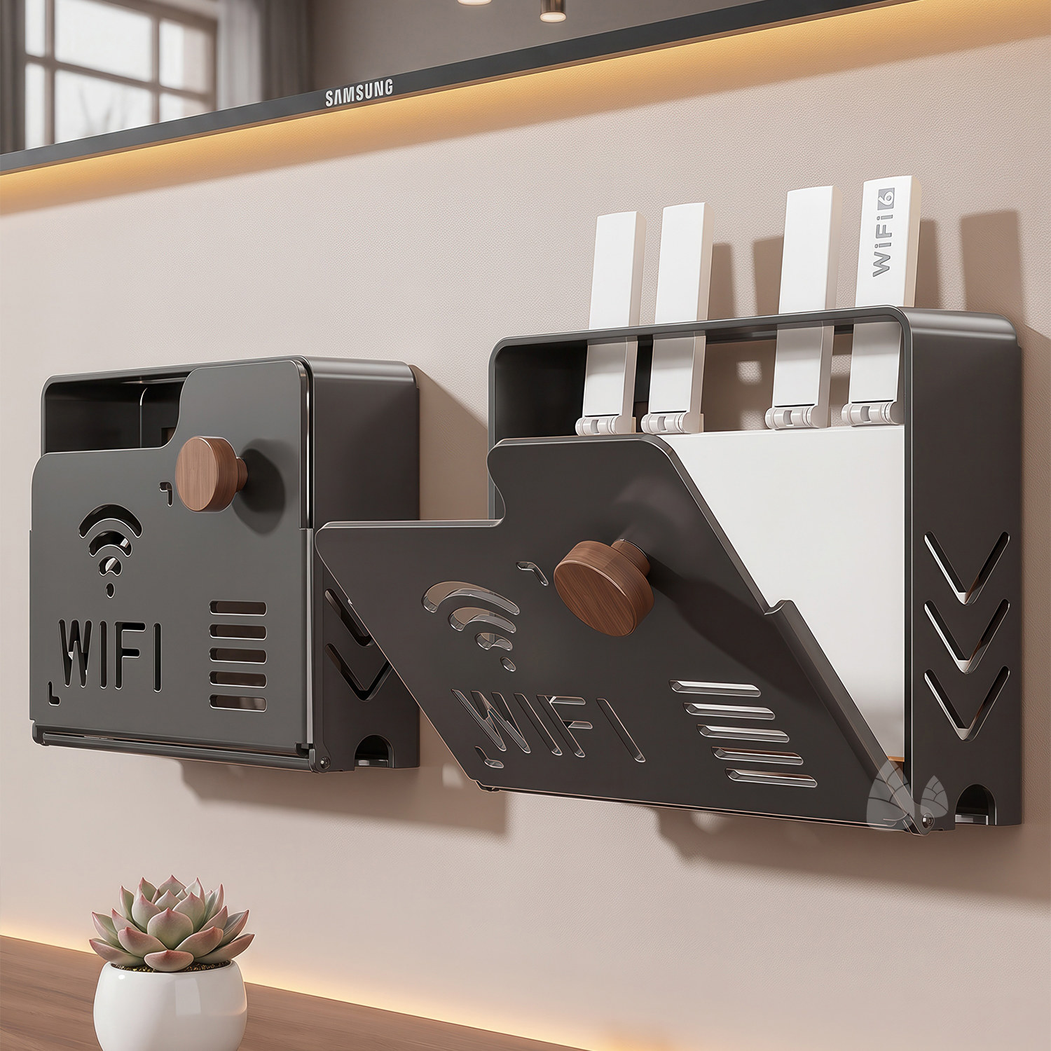 客厅墙上挂架放wifi光猫收纳盒