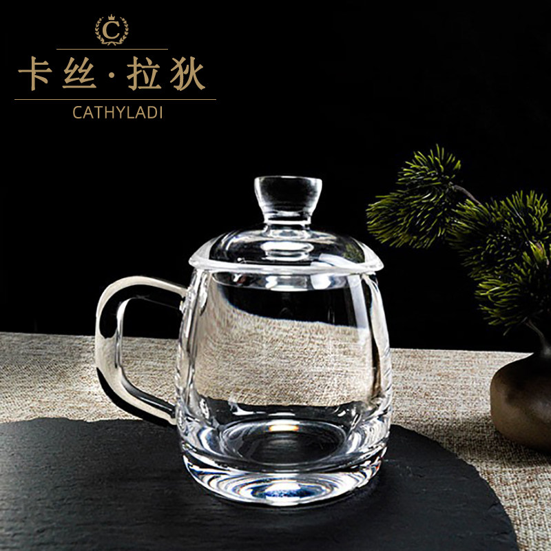 CL水晶玻璃泡茶杯高档纯手工打磨茶杯耐高温办公专用水杯带盖子茶