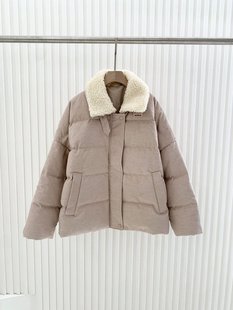 2025冬季新款女装休闲短款外套宽松显瘦桑蚕丝丝驼绒鹅绒羽绒服