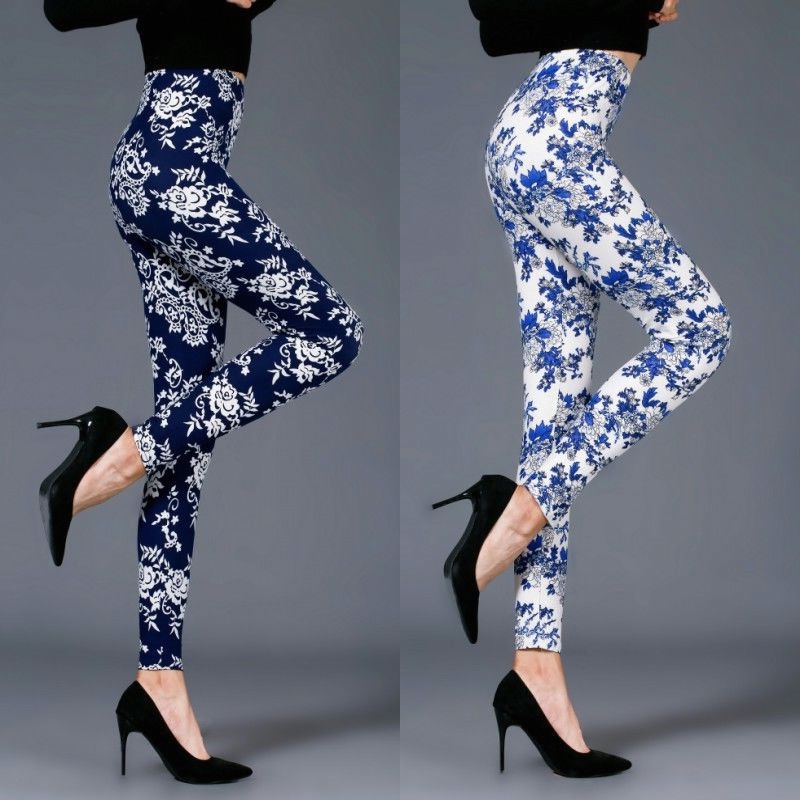 2025春秋季女裤青花瓷柔软大弹力外穿打底裤薄款女士时尚九分长裤