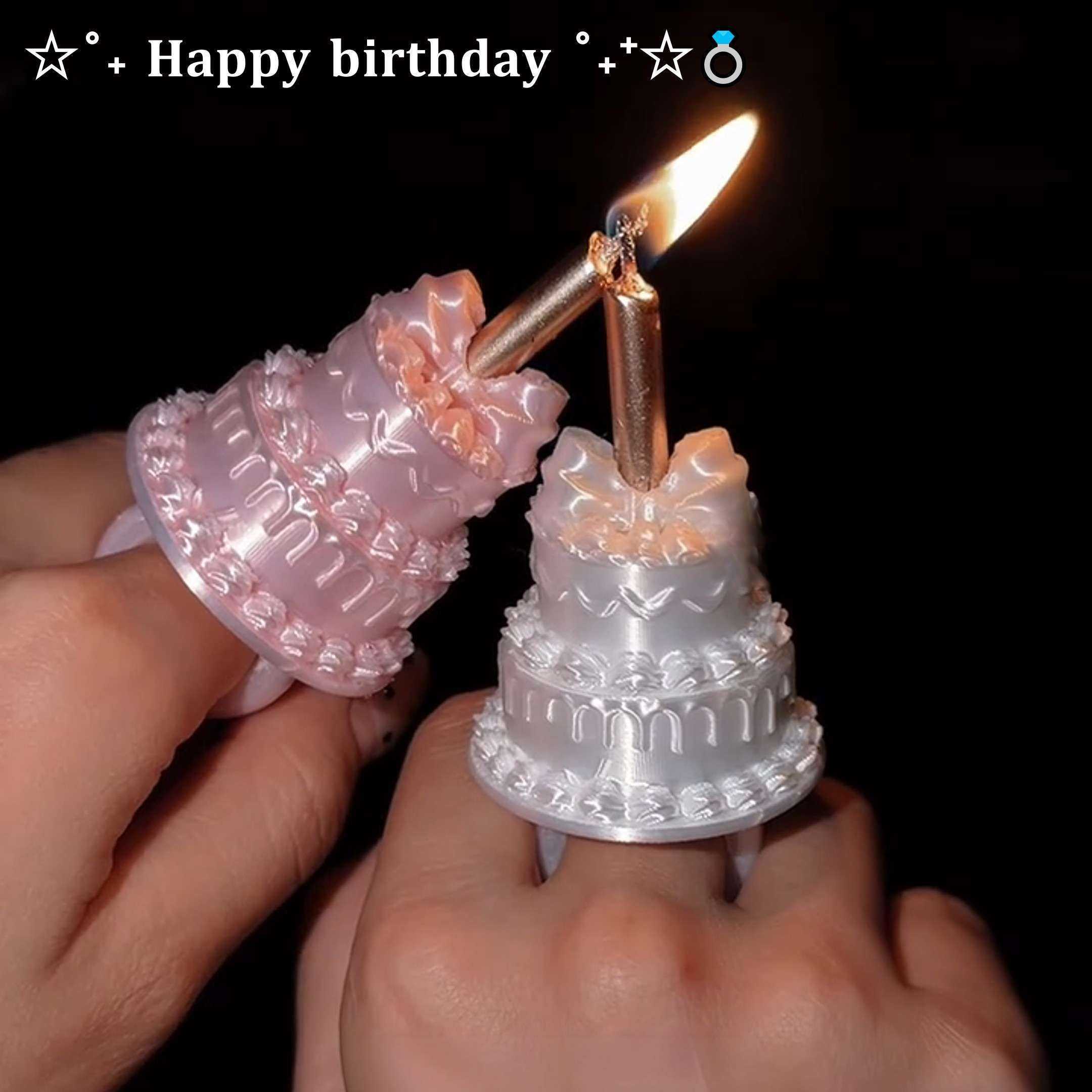 蛋糕戒指蜡烛意3d打印创意生日装饰戒指生日拍照出片神器小众首饰