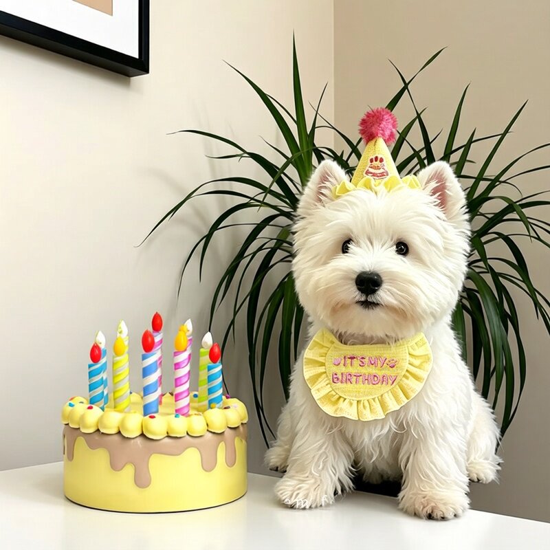 宠物生日装饰帽可爱口水巾拍照道具狗狗猫咪生日装扮小型犬西高地