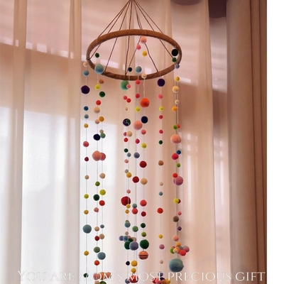 彩虹婴儿床摇铃手工diy材料包儿童房毛球多巴胺风铃挂饰房间装饰