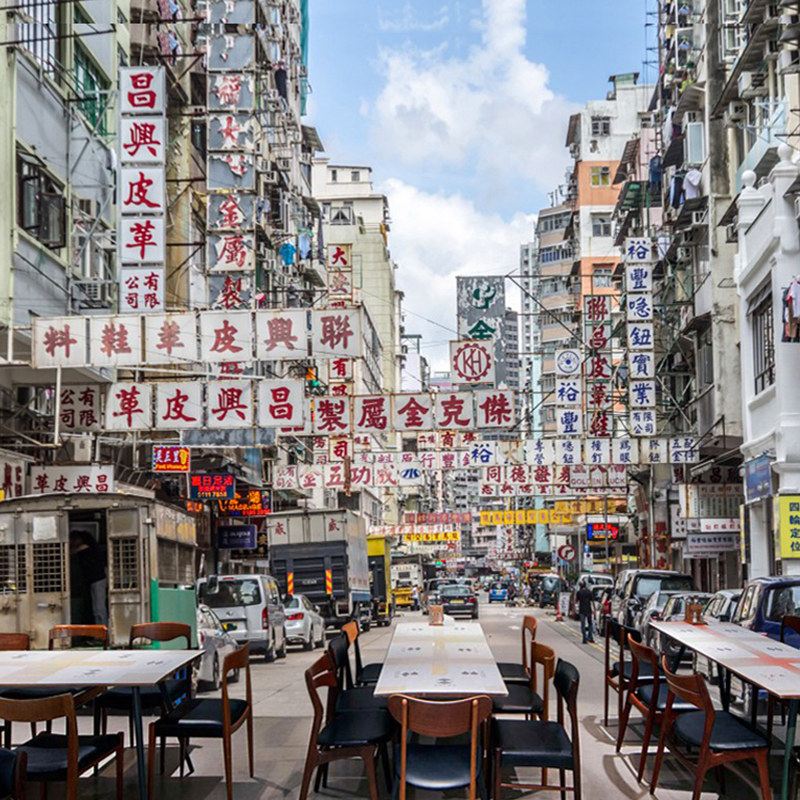 3d香港街景复古怀旧街道墙纸城市建筑壁画港式茶餐厅ktv壁纸定制