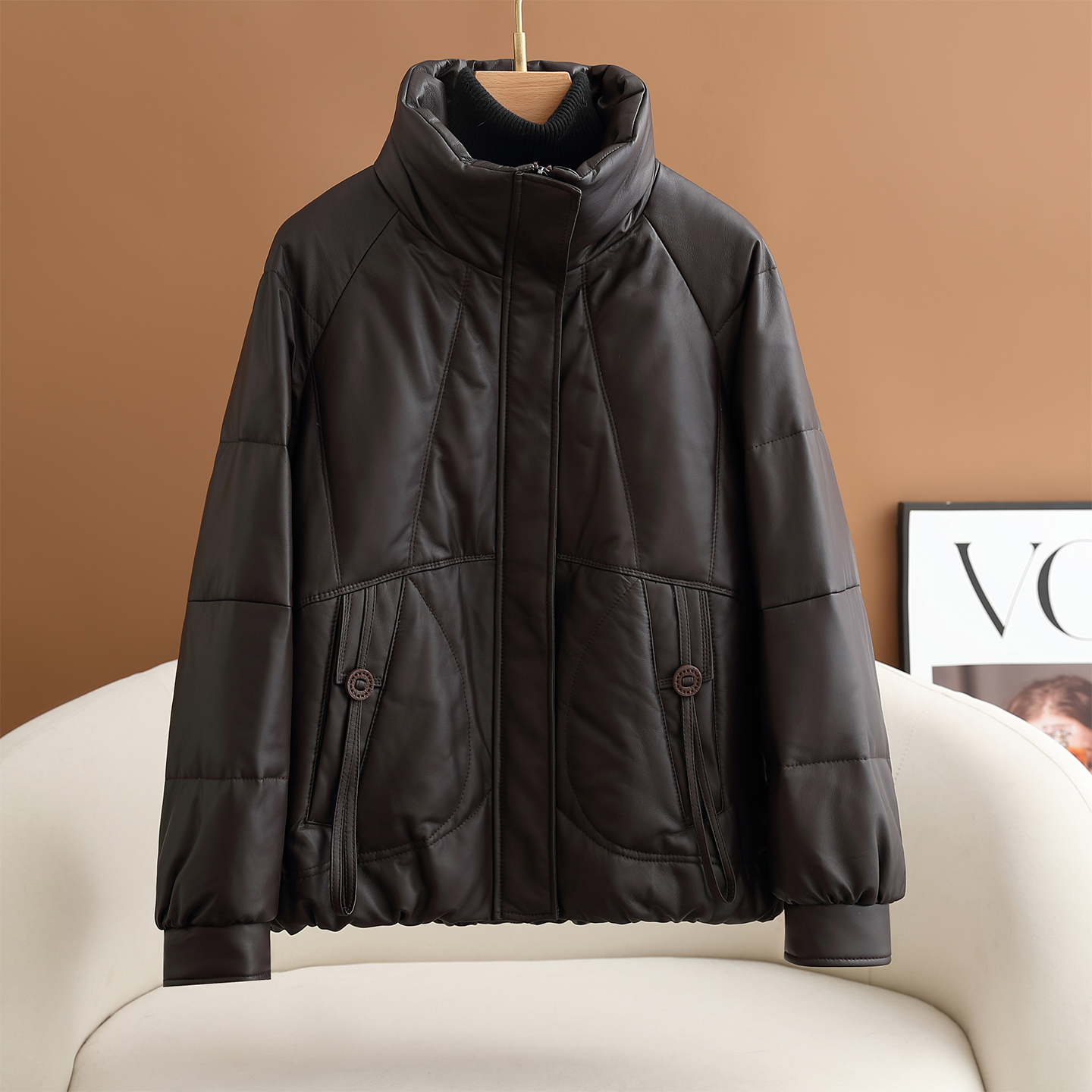 真皮羽绒服女2025冬季海宁绵羊皮外套宽松立领妈妈装外套短款皮衣