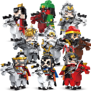 迪库积木拼插积木三国志小侠方头人仔模型刘关张赵云玩具男孩子