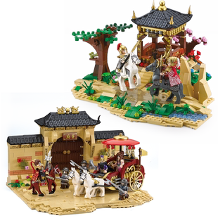 迪库积木三国小侠吕布刺董卓国潮古风建筑名场景积木拼装玩具礼物