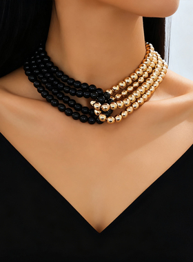 时尚黑白黑金双色仿珍珠项链