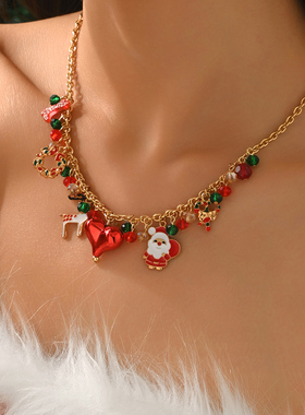 多巴胺圣诞老人爱心蝴蝶结项链