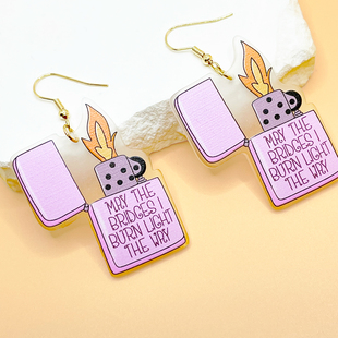 欧美打火机卡通造型耳坠粉色个性创意可爱简约风设计感垂坠式耳环