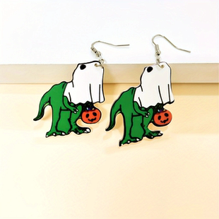 卡通搞怪耳环幽灵绿色恐龙万圣南瓜耳坠女创意万圣节小众装扮耳饰