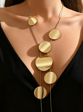 复古时尚几何圆片拼接Y字形项链