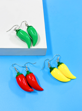 多巴胺可爱田园仿真绿色蔬菜耳坠食物红色辣椒耳坠街头设计感耳饰