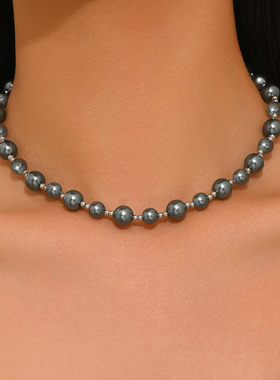 时尚灰色仿珍珠项链精致锁骨链