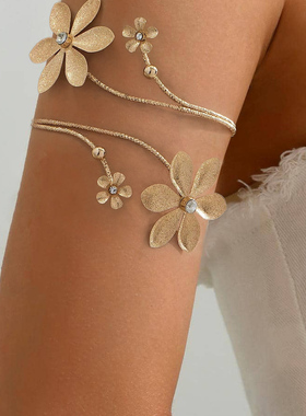 欧美跨境货源气质复古法式花朵臂环几何线条水钻花上臂手镯女小众