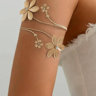 欧美跨境货源气质复古法式花朵臂环几何线条水钻花上臂手镯女小众