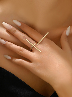 欧美跨境货源几何十字线条横线戒指时尚简约指环套装女个性饰品