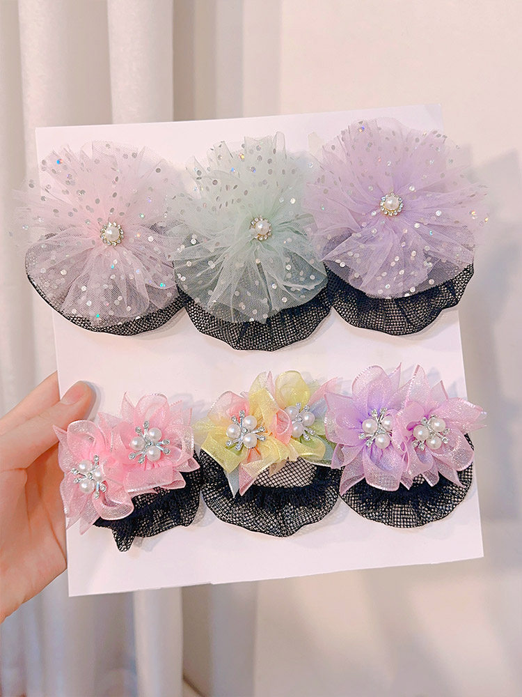 2024新款网纱发发夹扎头发后盘发网兜超仙女夏勺头花套脑儿童发网