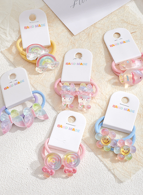 新款儿童彩虹花朵蝴蝶发圈小女孩扎头发皮筋发绳可爱卡通头绳发饰